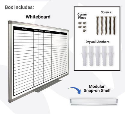 Magnetic Project Planning Dry Erase Whiteboard – Wall Mounted with Aluminum Frame & Marker Tray – Easy Erase Planning Board for Office, Teams & Scheduling 36" x 24"