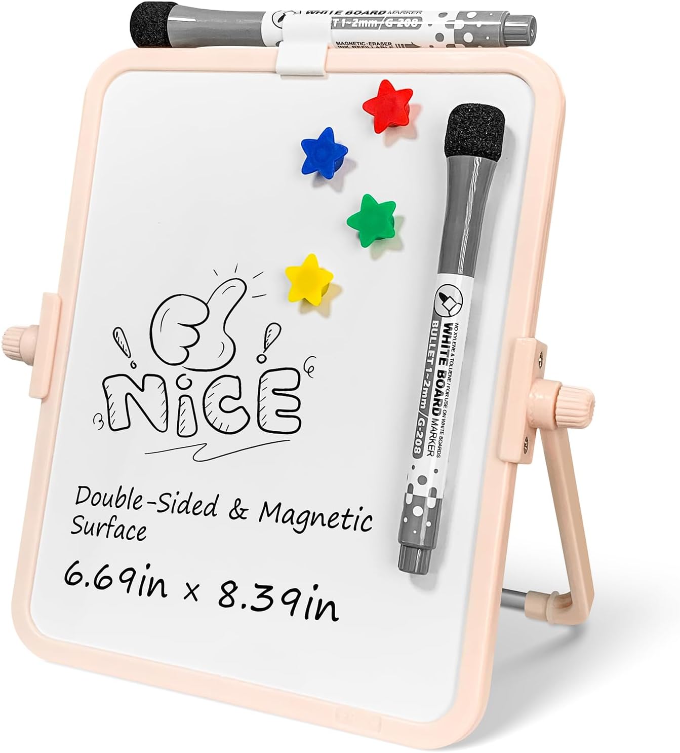 Colorful Dry Erase White Board 8.3x11in, Magnetic Desktop Board with Stand, 2 Markers (Eraser Head), 4 Magnets - Double-Sided Easel for Daily Planning, Memo, Office/Home/School (Blue)