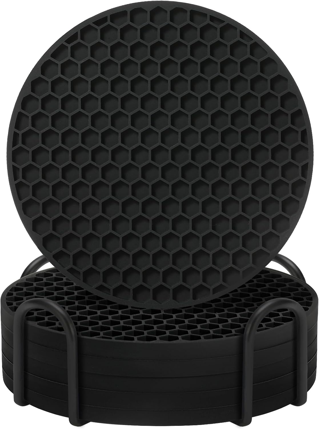 TWTLi Silicone Coasters Set of 8 with Holder,Coasters for Drinks,Beer,Coffee Coasters,Suitable for Kinds Cups,Hot or Cold,Anti-SLI,Non-Stick,Anti-Overflow Tabletop Protection and Decor (8 Pcs, Black)