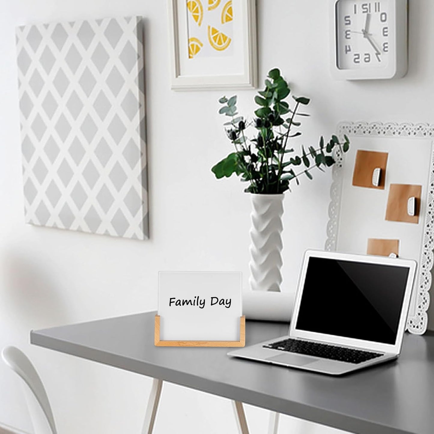 Desktop Glass Whiteboard with Walnut Wood Base,Small Dry Erase Board, Black Writing Note Pad, Desk White Board,Glassboard for Tabletop Display(Walnut Base,Glass)