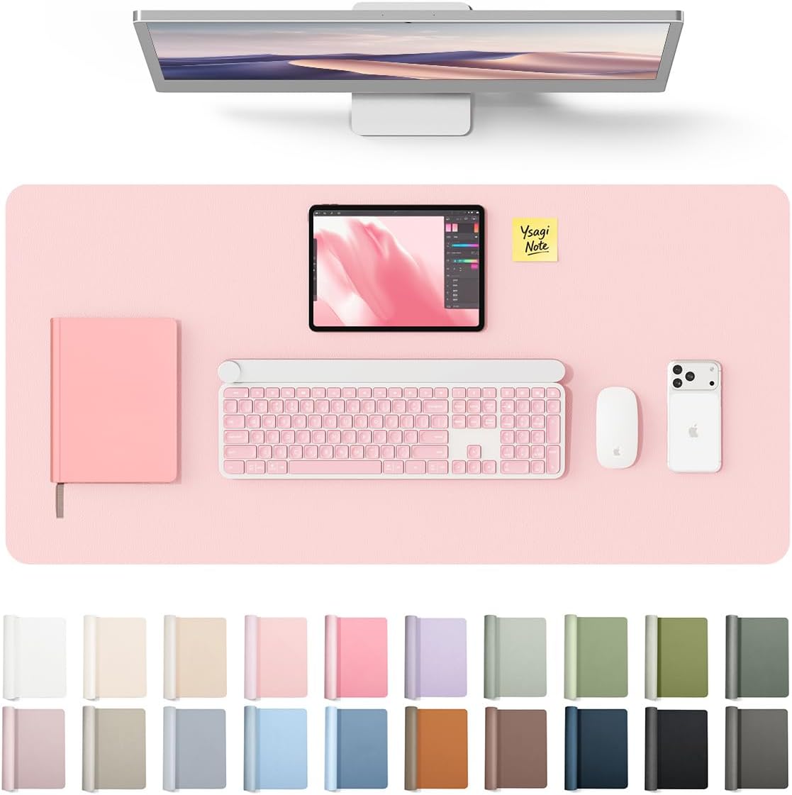 YSAGi Leather Desk Pad Protector, Office Desk Mat, Large Mouse Pad, Non-Slip PU Leather Desk Blotter, Waterproof Laptop Desk Writing Pad for Office and Home (23.6" x 13.8", Eggshell) - Colors B