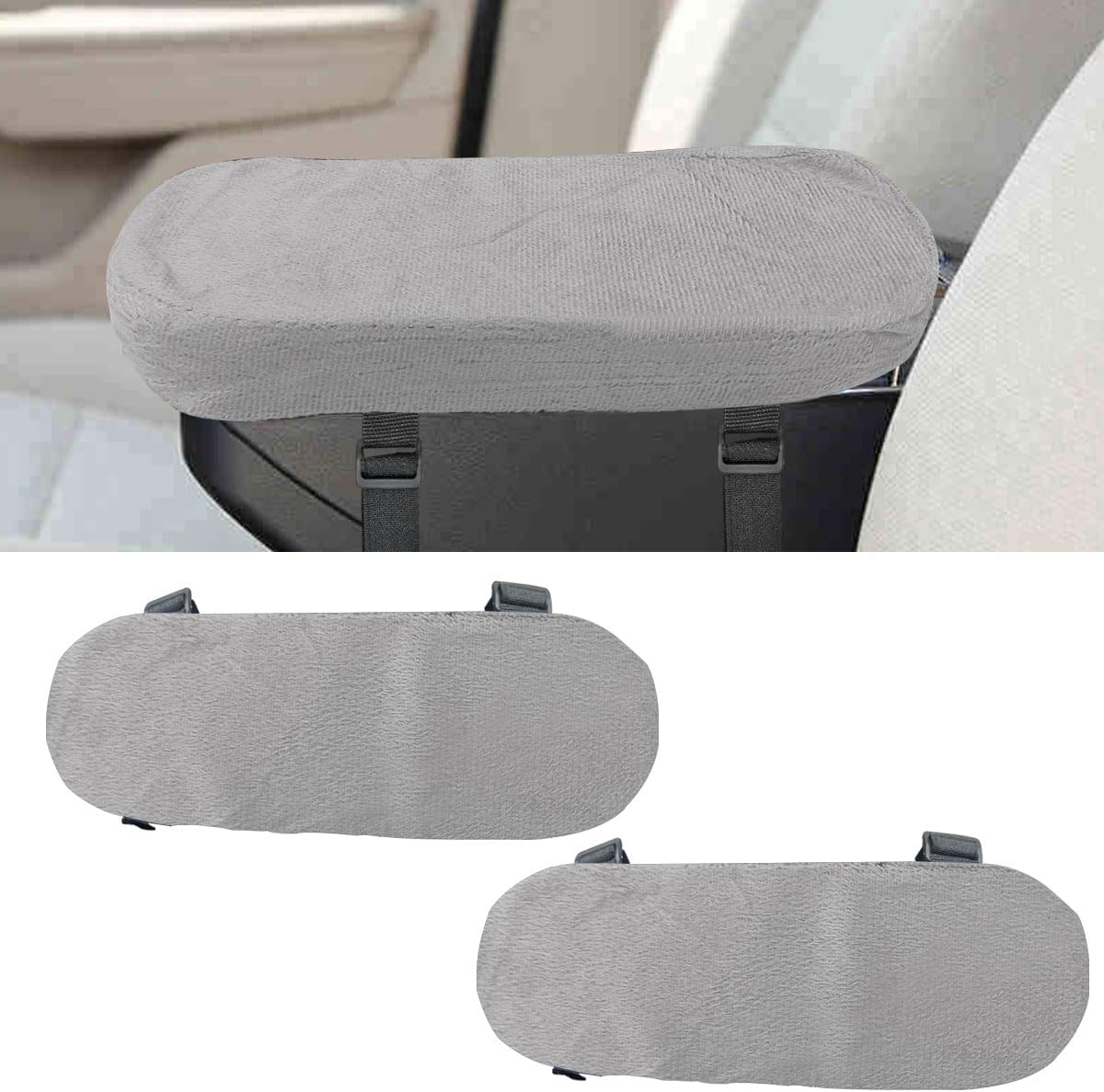 BDZMC 2PCS Car Seat Armrest Covers, Soft & Comfortable Office Chair Arm Pad, Anti-Scratch Car Armrest Cushion, Universal Car Armrest Pillow Protector Cover for Most Cars (Grey)