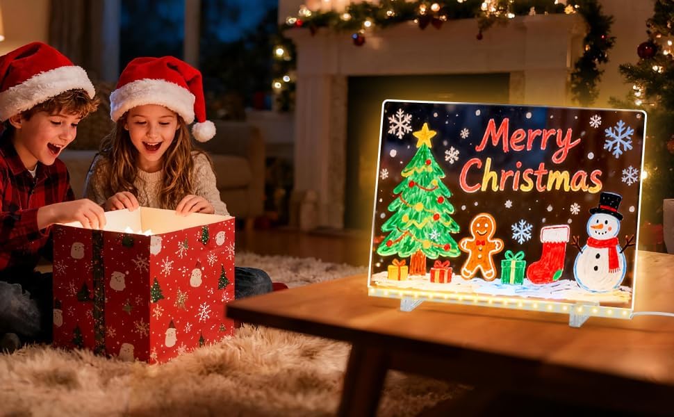 Rechargeable LED Drawing Board for Kids, 17-Inch Glow Doodle Drawing Pad with 7 Colors & 4 Light Modes, Neon Light Up Acrylic Dry Erase Note Board with Stand, Hanging Chain, 12 Markers, 2 Pack