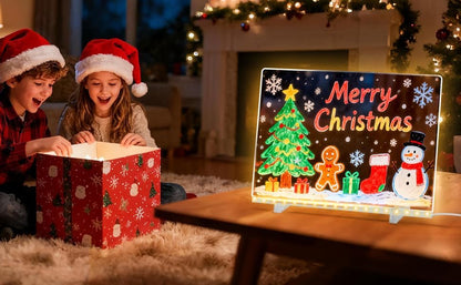 Rechargeable LED Drawing Board for Kids, 17-Inch Glow Doodle Drawing Pad with 7 Colors & 4 Light Modes, Neon Light Up Acrylic Dry Erase Note Board with Stand, Hanging Chain, 12 Markers, 2 Pack