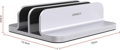 JOKItech Dual Aluminum Vertical Laptop Stand Organizer, Sturdy Notebook Computer Holder Stand Compatible with New Liquid Retina XDR Apple MacBook Air/Pro/Neo, Mac mini, Apple TV & iPad Pro - Spacegray