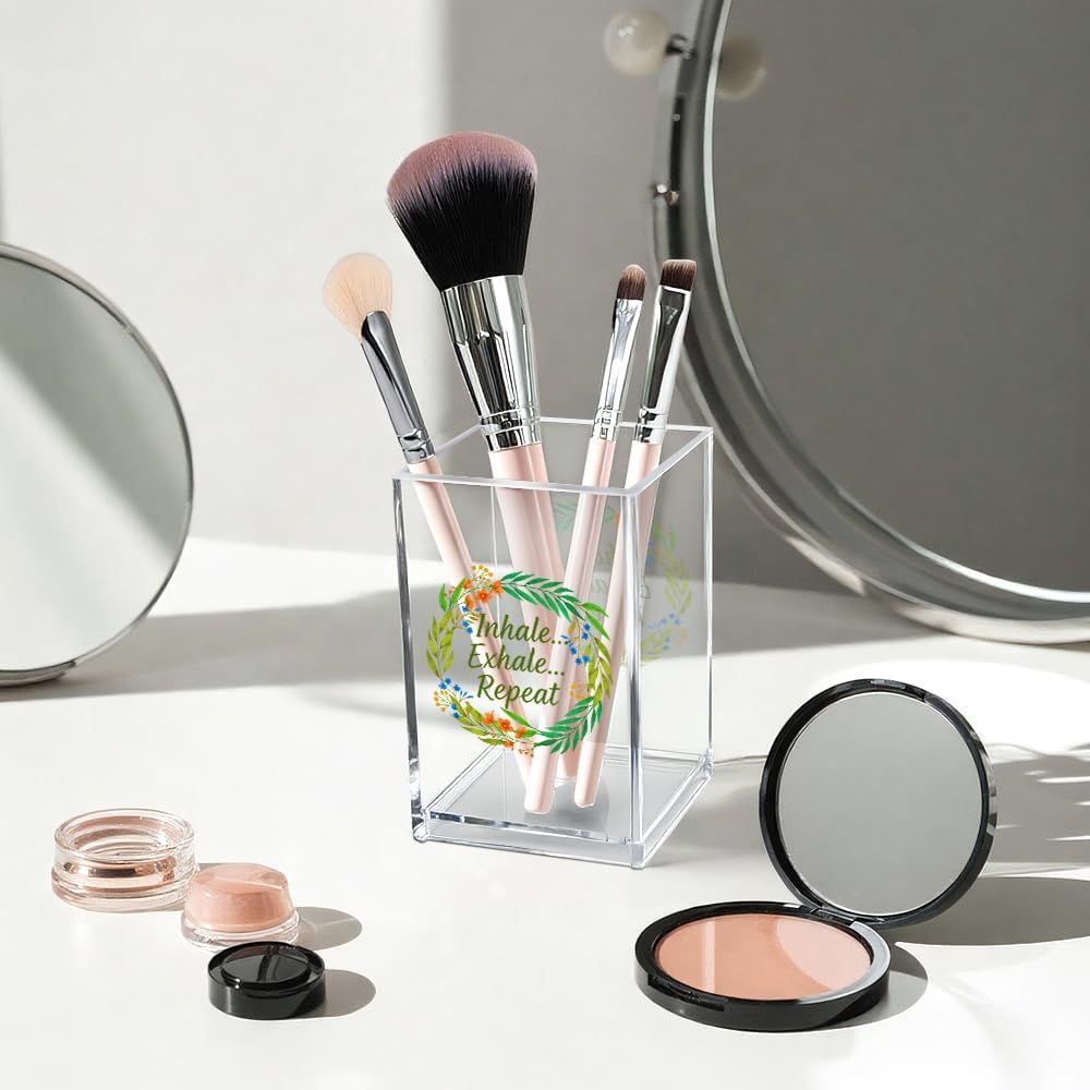 Just Breathe Acrylic Cosmetic Pencil Pen Holder Cup, Hope Inspirational Makeup Brush Organizer Holder, Women Faith Gifts, Encouragement Gifts for Women Mom Daughter Sister Friend Yoga Teacher