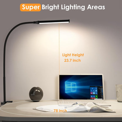 ShineTech LED Desk Lamp with Clamp, Eye-Caring Clip on Desk Light with 3 Color Modes & Stepless Dimming, 360° Flexible Gooseneck Desk Lamp for Home Office College Dorm with USB Adapter