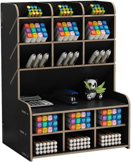 Hggzeg Wooden Desk Organizer, Large Capacity DIY Pen Holder Storage Box Desktop Stationary Storage Rack, Pen Organizer Caddies for Office, Home and School Supplies (B15-Cherry Color)