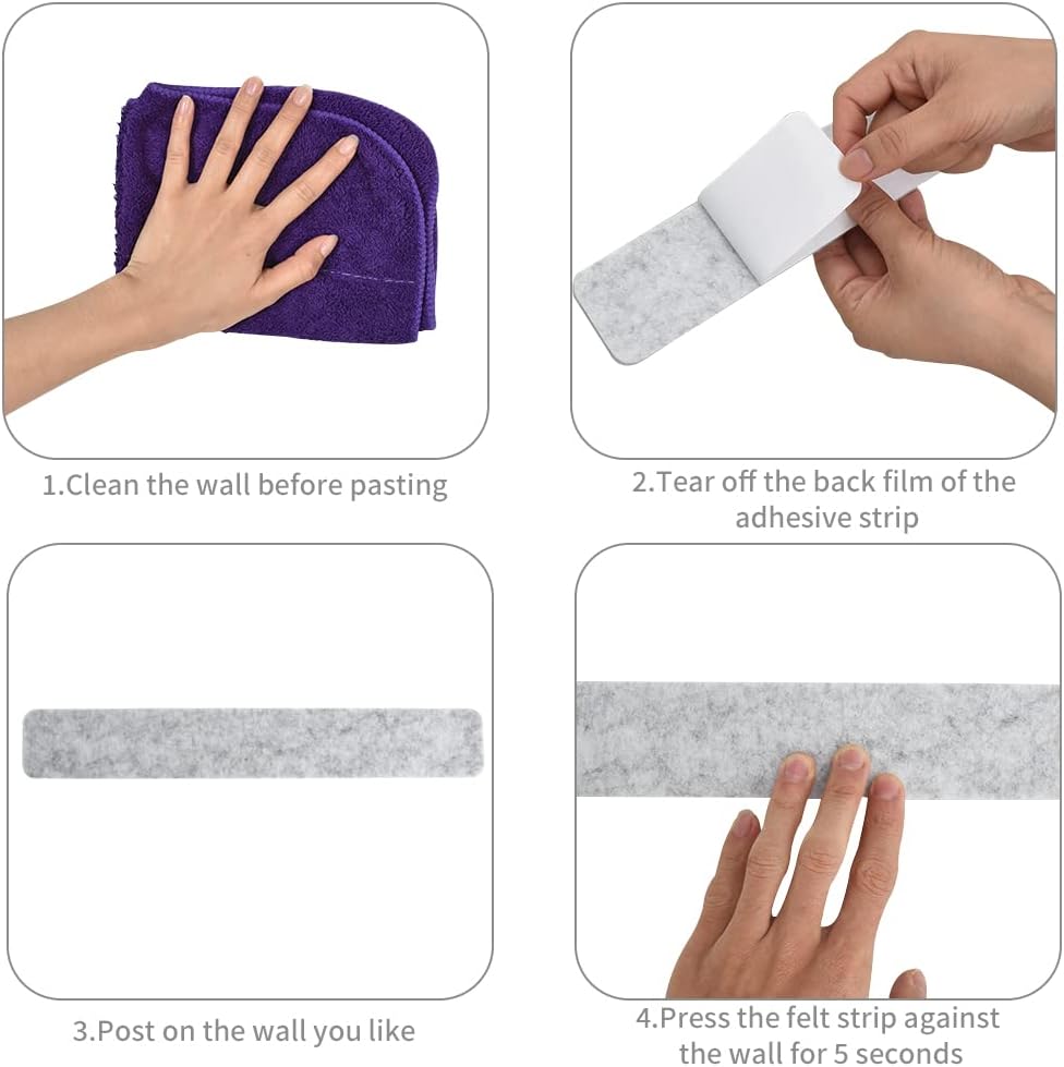 Vuzvuv 8 pcs Bulletin Board Bar Strips with 50 Pushpins & 10 Wooden Clip pins，Self Adhesive Cork Board for Wall，Felt Pin Board for School，Office Decor（Black White Grey）