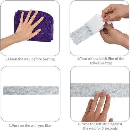 Vuzvuv 8 pcs Bulletin Board Bar Strips with 50 Pushpins & 10 Wooden Clip pins，Self Adhesive Cork Board for Wall，Felt Pin Board for School，Office Decor（Black White Grey）