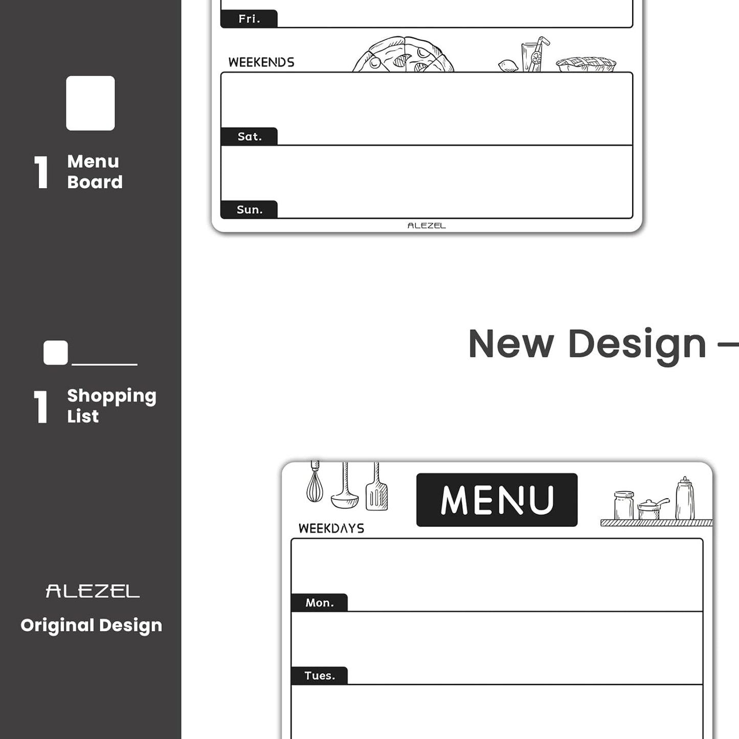 Magnetic Dry Erase Menu Board for Fridge, Weekly Meal Planner Whiteboard Set for Kitchen Refrigerator - Includes 1 Grocery List, 3 Markers + Eraser