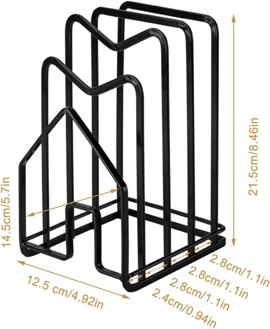 SUNFICON Cutting Board Rack Chopping Board Organizer Stand Holder Kitchen Countertop Pots Pan Lids Rack Organizer Flat Steel 4.92 x 5.7 x 8.47 in. Black