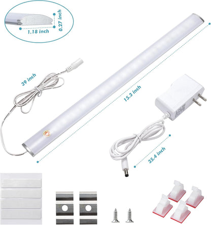 JUSJUBR 12-Inch Slim LED Under Cabinet Light with Memory Function, Warm White 3000K Dimmable USB Light Bar for Rooms
