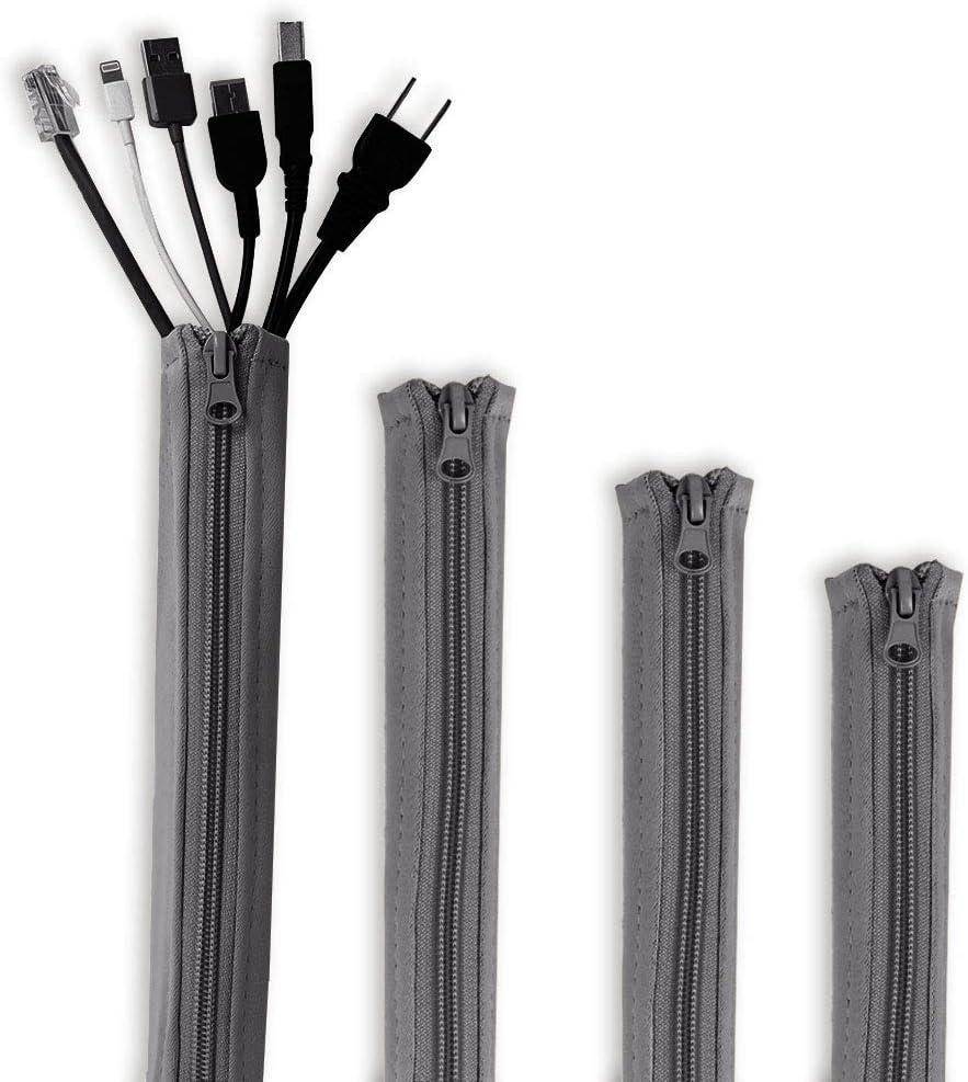 Flexible Cable Management Sleeve with Zipper - Extendable Cord Organizer System Wrap Wire Cable Cover Sleeve Holder, Keep Home & Office Clean Safe Protector for TV/Media, Beige, 39 Inches, 2 Pcs