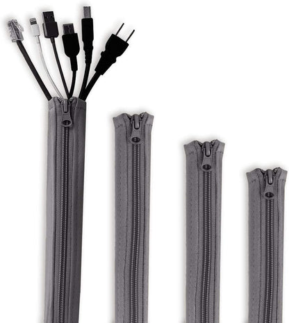 Flexible Cable Management Sleeve with Zipper - Extendable Cord Organizer System Wrap Wire Cable Cover Sleeve Holder, Keep Home & Office Clean Safe Protector for TV/Media, Beige, 39 Inches, 2 Pcs
