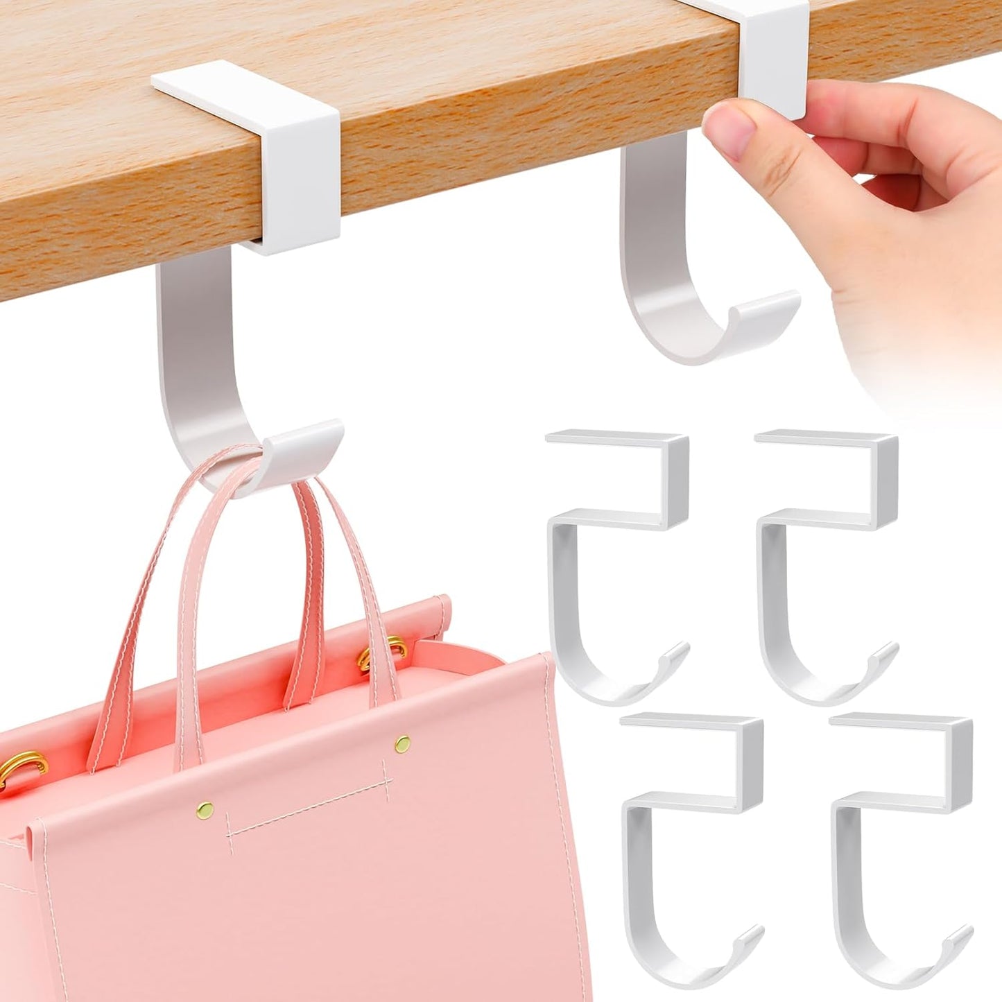 CroBlissful 4 Pcs Purse Hook for Table Nail Free Handbag Hanger for Desk Heavy Duty Purse Hook for Hanging Bags Umbrellas Keys Cups Headphone(Black)