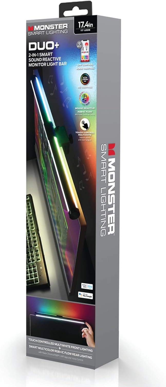 Monster Duo Monitor Light Bar: Reduce Glare, Enhance Comfort, Boost Style, Level Up Your Gaming Atmosphere