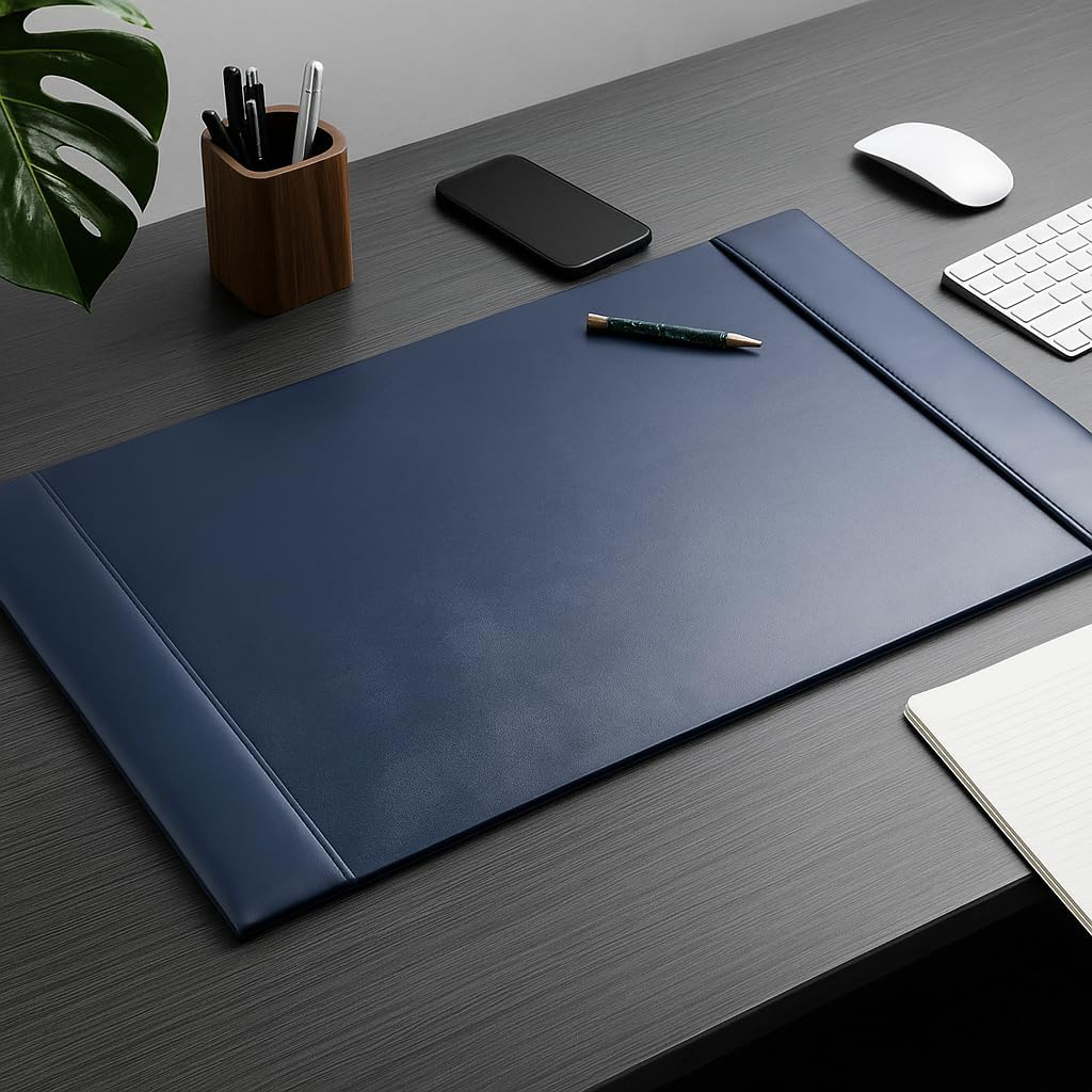DACASSO Bonded Leather Desk Pad with Side Rails - Luxury Leather Desk Blotter for Writing - Padded Executive Desk Surface Protector - ( Burgundy, 30” x 18”)