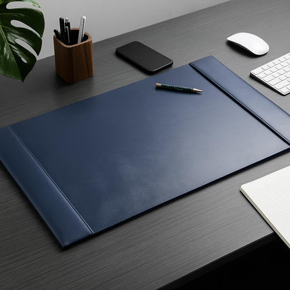 DACASSO Bonded Leather Desk Pad with Side Rails - Luxury Leather Desk Blotter for Writing - Padded Executive Desk Surface Protector - ( Burgundy, 30” x 18”)