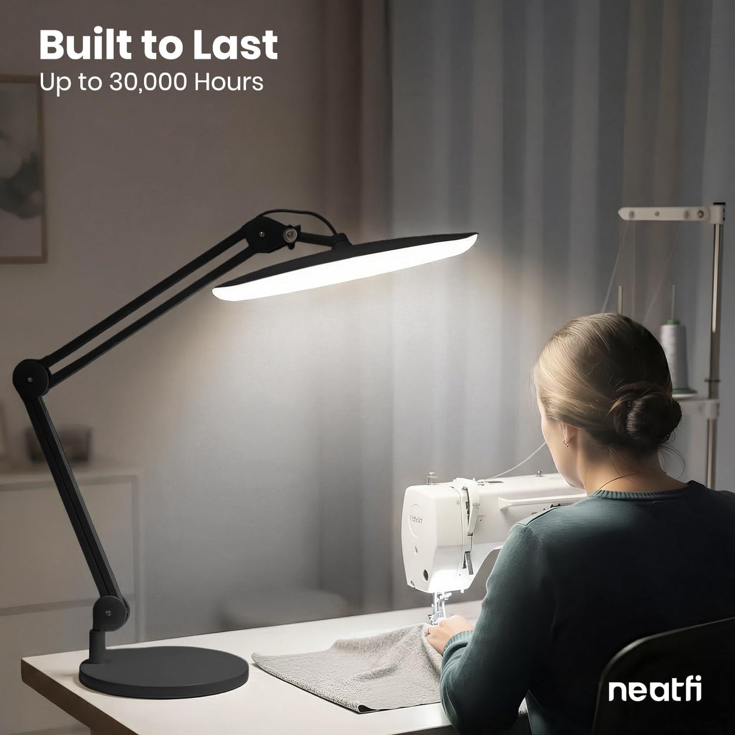 Neatfi XL 2200 Lumens 24W LED Desk Lamp – Shadow-Free Task Lighting | 4-Level Dimming | Home Office & Crafts Use | 20-Inch Wide Head (White, Non-CCT with Clamp)
