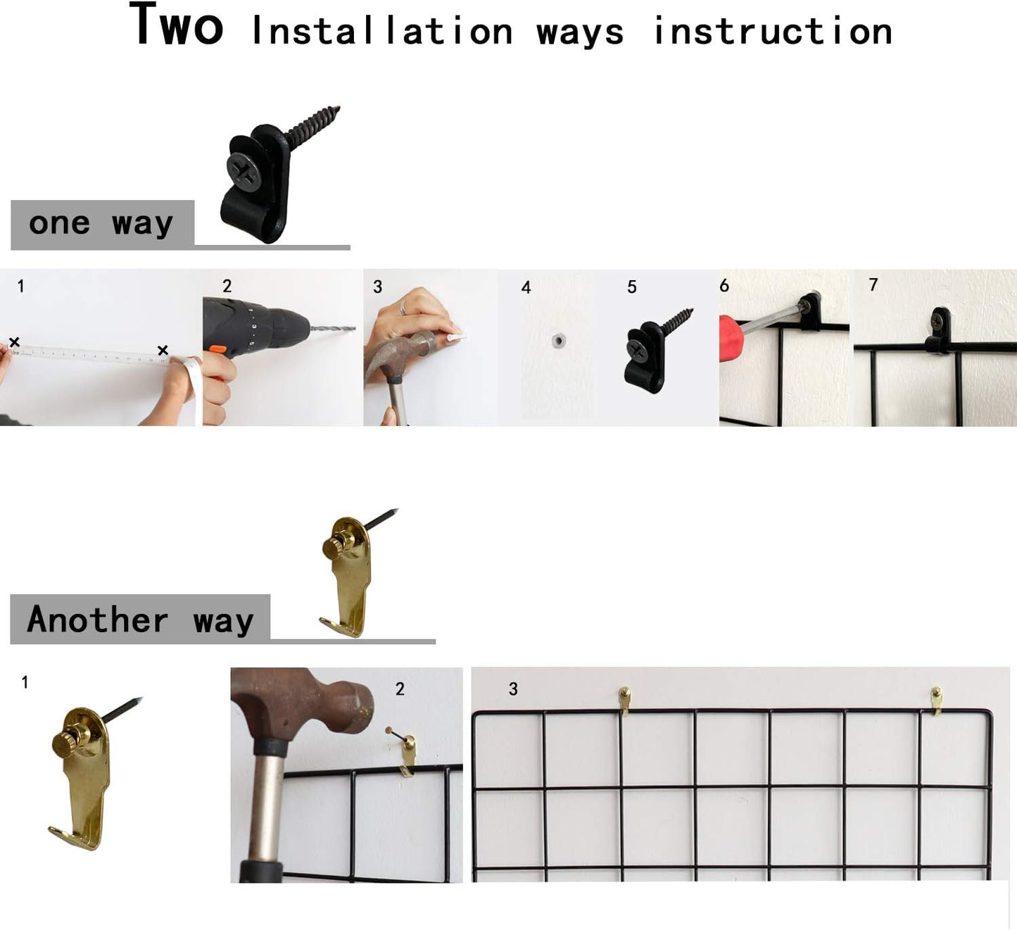 Wall Grid Panel for Photo Display,Wall Storage Organizer,5 Metal Clips & 3 S Hooks & 4 Nails & 4 Plastic Hanging Buckles and 4 Screws Offered,Size 17.5" x 11.8",2 Pack(Gold)