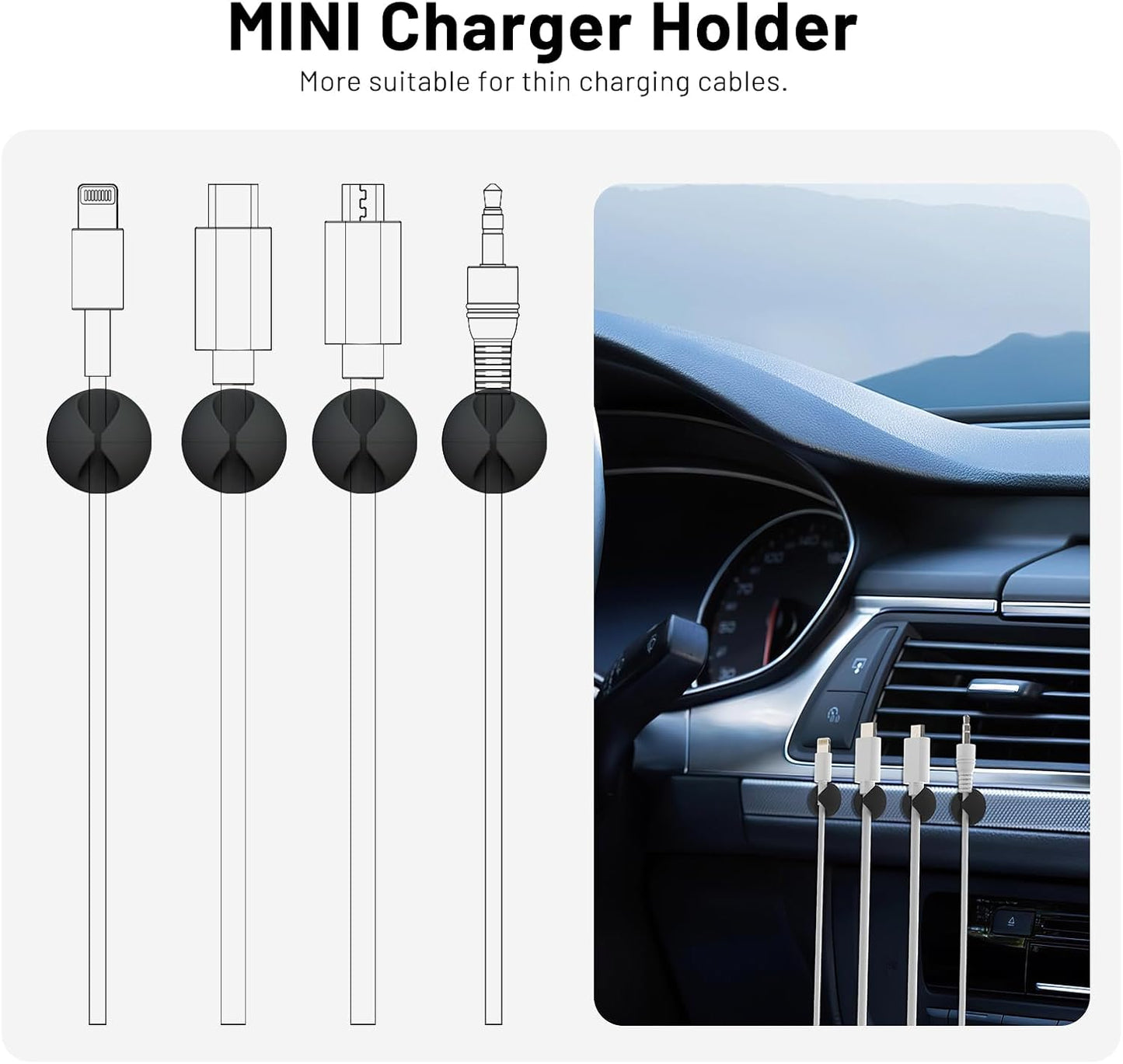 12 Pack Cable Clips, Znben Cord Organizer Holder Adhesive Cable Management Charger Wire Holder Clips for Desk, Home, Office, Car, Cubicle, Nightstand Black