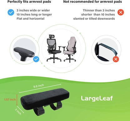 LargeLeaf Extra Thick 2 inches Chair with Memory Foam Armrest Pads 2-Piece Set (Black)
