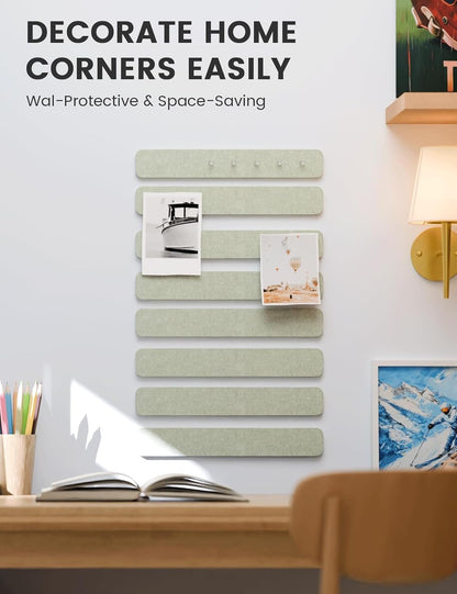 Fluxynara Cork Board Alternative Felt Strip Board 8-Pack 13"x2", Office Pin Board with 50 Push Pins, Adhesive Install for Bedroom Door & Home Office(Linen Dusk)