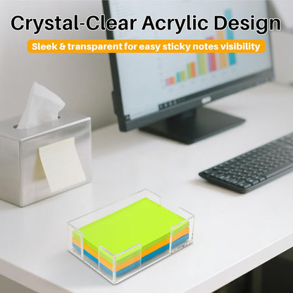 Acrylic Sticky Note Holder, 3x3 Inch Clear Dual Openings Square Notepad Organizer with Anti-Slip Base, Sticky Note Dispenser Memo Holder Case for Desk Office School Supplies(No Pads)