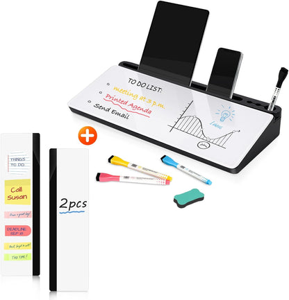 DOLLAR BOSS Glass Desk Whiteboard with Storage, Black and White & Monitor Memo Boards for Computers 2PCS