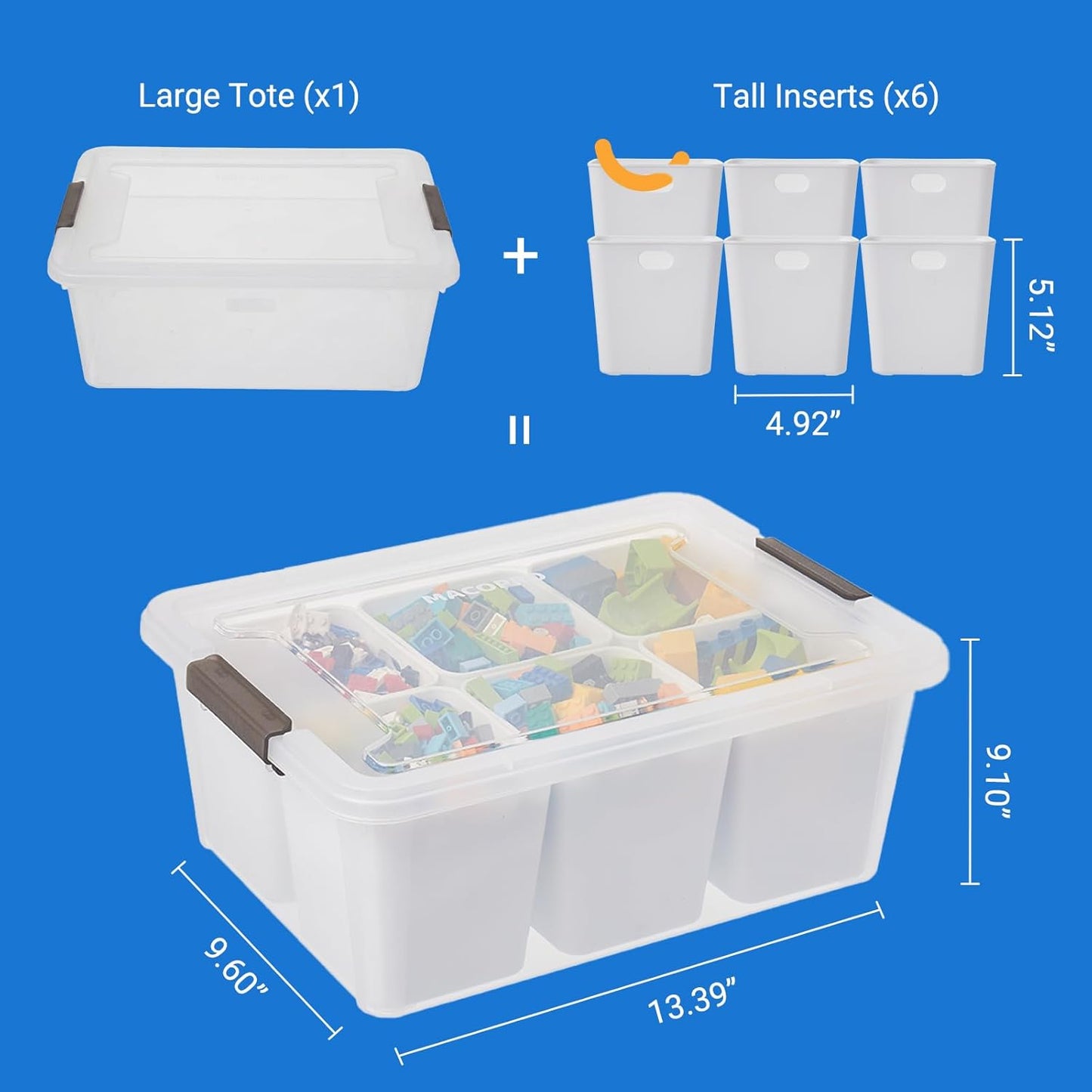 MACOPRO 17QT Craft Storage Box with 2 Removable Caddy Trays, Clear Stackable Plastic Organizer with Lid for Art Supplies, Beads, Sewing Tools, Pens & Kids Toys (White, 1Pack-2-in-1)