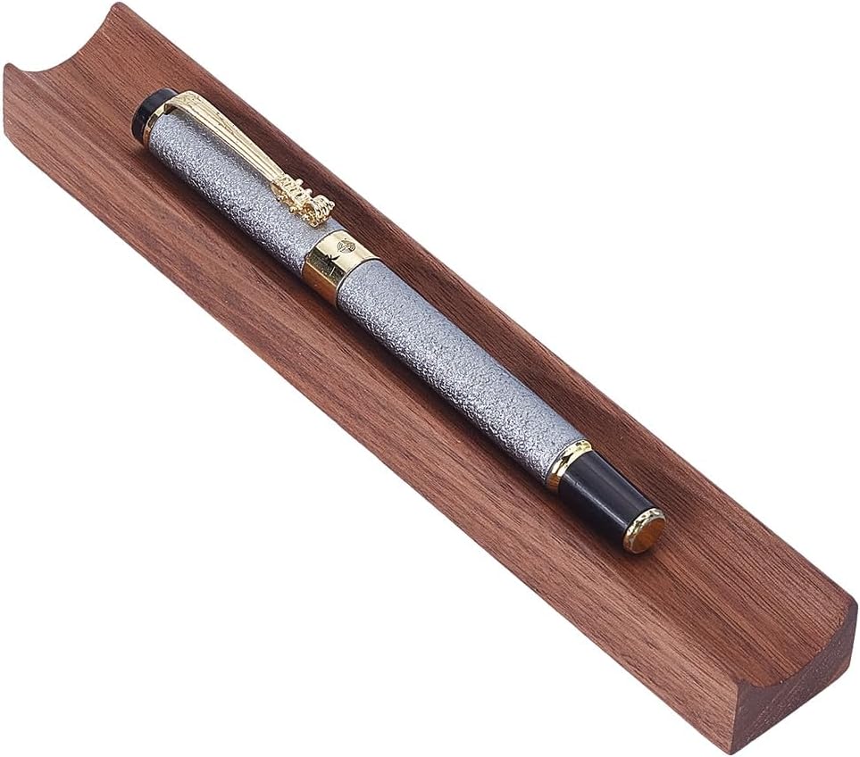 PLIGREAT Single Walnut Wood Pen Tray Wooden Desk Pencil Organizer Holder Minimalist Single Pen Rest for Office Stationery Desk Decor Retro Home Bedroom Decoration, 7.87x1.18x0.78inch