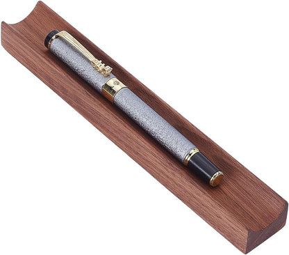 PLIGREAT Single Walnut Wood Pen Tray Wooden Desk Pencil Organizer Holder Minimalist Single Pen Rest for Office Stationery Desk Decor Retro Home Bedroom Decoration, 7.87x1.18x0.78inch