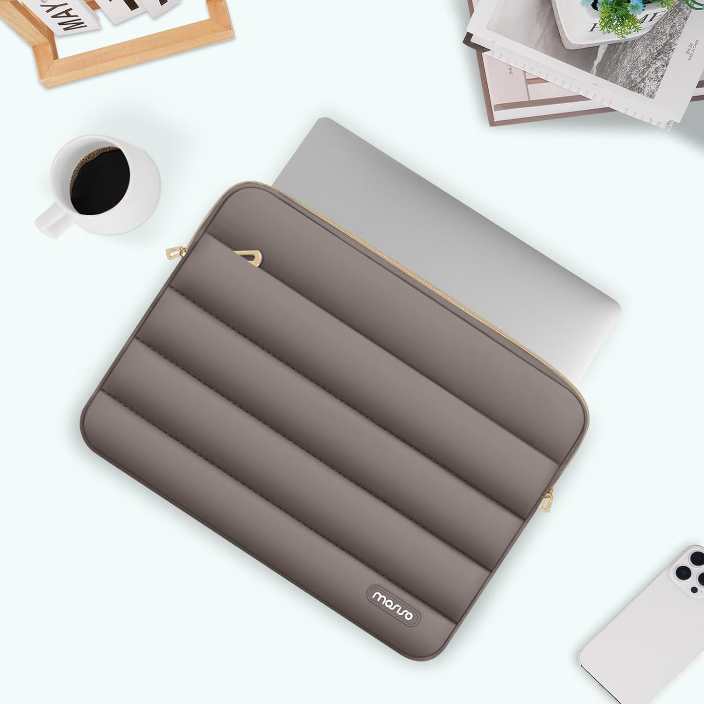 MOSISO Laptop Case 13.3 inch,13-13.3 inch Puffy Laptop Sleeve Compatible with MacBook Neo/Air 13.6 M5 M4 M3 M2 M1/Pro 13/14,HP Dell ASUS Lenovo,Polyester Horizontal Bag with Small Case, Sand