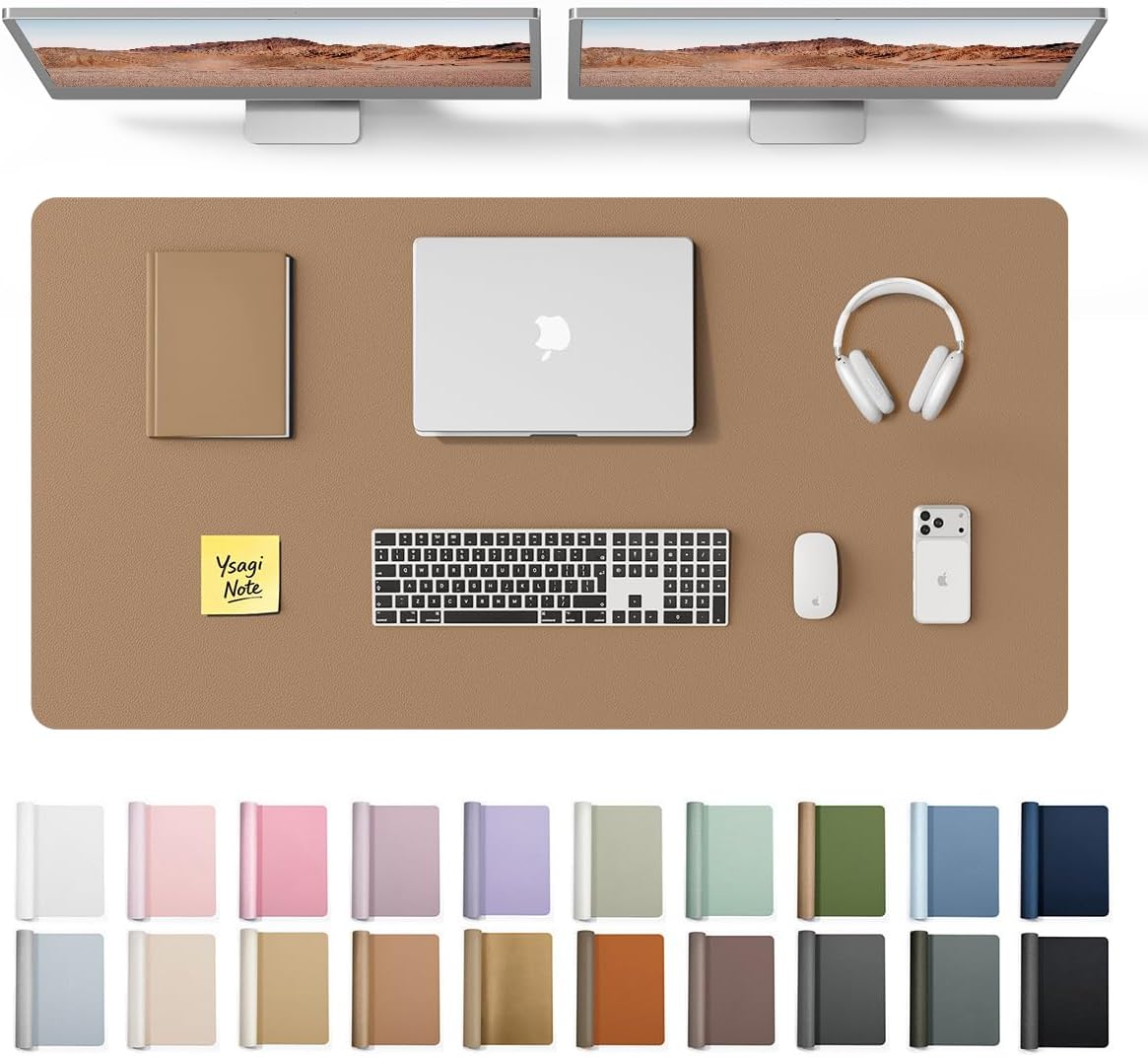 YSAGi Leather Office Desk Pad Protector, Large Mouse Pad, Non-Slip, PU Leather, Laptop Desk Blotter, Waterproof Writing Pad for Office and Home, Black, 23.6" x 13.8" - Colors A