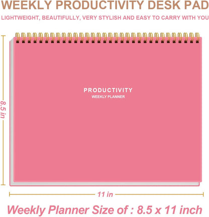 Weekly Productivity Planner - 8.5" x 11" Dashboard Desk Notepad Has 6 Focus Areas to List Tasks for Goals, Projects, Clients, Academic or Meal-Organize Your Daily Work Efficiently, 54 Weeks, Green