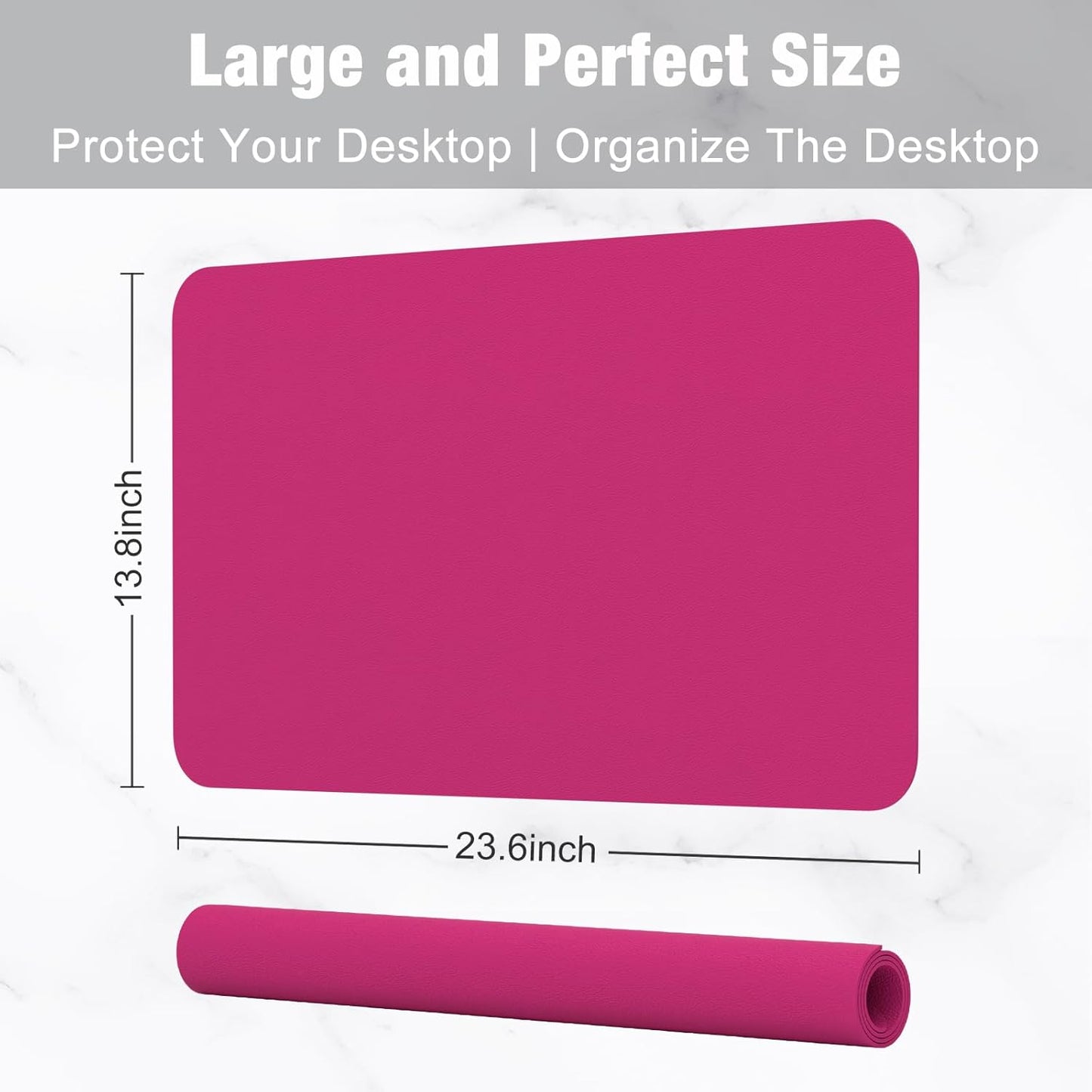 Hsurbtra Desk Pad, 23.6" x 13.8" PU Leather Desk Mat, M Extended Mouse Pad, Waterproof Desktop Blotter Protector, Non-Slip Ultra Thin Small Laptop Keyboard Writing Mat for Office Home, Pink