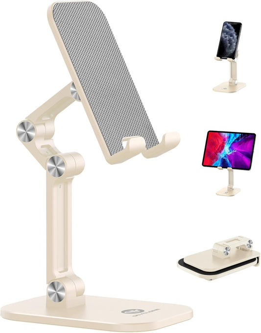 OCYCLONE Phone Stand, Cell Phone Stand Holder for Desk Office Accessories Adjustable Height and Angle Foldable iPhone Stand Compatible with 4"-13" All Phones iPad Tablet - Black