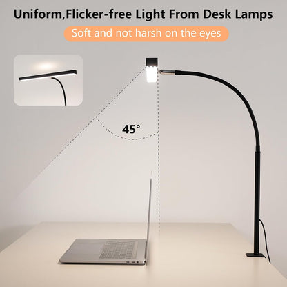LED Desk Lamp for Office Home, Adjustable Flexible Eye-Caring Desk Light with,5 Modes 10 Brightness Adjustment, USB Adapter Desk Lamp with Clamp-MINI-B