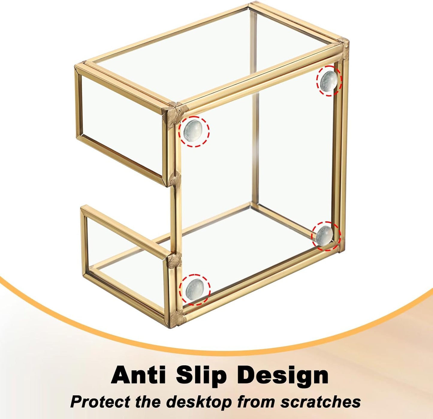 BTSKY Golden Glass Sticky Note Holder for 3x3 Inch Sticky Notes, Elegant Post It Note Dispenser with Non-Slip Pads Clear Notepad Holder for Desk Organization Planning, Home Office Decor