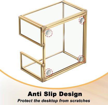 BTSKY Golden Glass Sticky Note Holder for 3x3 Inch Sticky Notes, Elegant Post It Note Dispenser with Non-Slip Pads Clear Notepad Holder for Desk Organization Planning, Home Office Decor