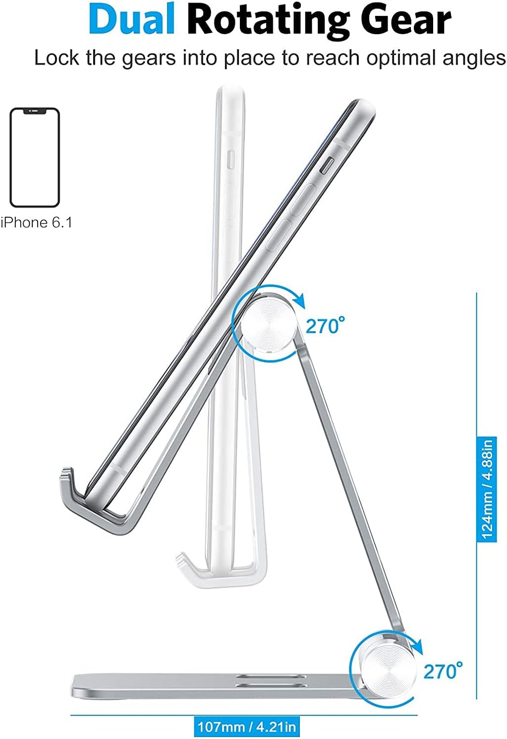 OMOTON Foldable Cell Phone Stand, C4 Portable Aluminum Phone Holder, Adjustable Phone Dock Cradle for iPhone 17/16/15 Pro Max Air, Small Tablets, Smart Phones, Women Men Gift for Fathers Day, Silver