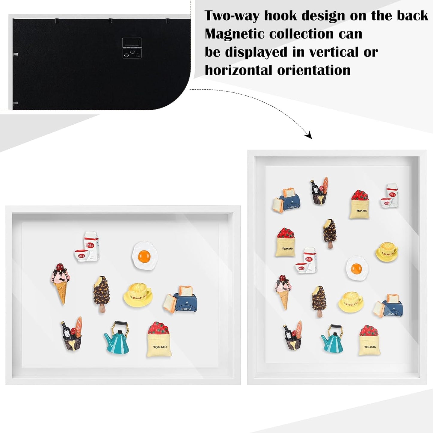 Vicenpal 1 Pcs Large Magnetic Board 16" x 12" Magnet Display Board Removable Souvenir Fridge Magnet Frames Case for Wall Dust Proof Magnetic Shadow Box for Wall Table Refrigerator (Black)
