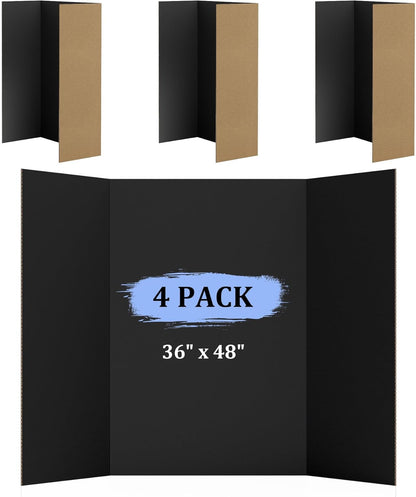 AKONEGE 2 Pack 36" x 48" Trifold Poster Board for Presentation, White Corrugated Cardboard Large Tri Fold Poster Board for Science Fair, Office & School Projects, Photo Displays, Exhibitions Event
