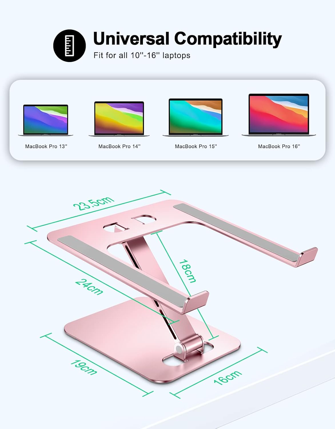 RIWUCT Foldable Aluminum Alloy Laptop Stand for Desk, Height Adjustable Ergonomic Computer Stand for Laptop, Portable Laptop Riser Holder Notebook Mount Compatible with MacBook Pro Air/HP/Dell 10-16"