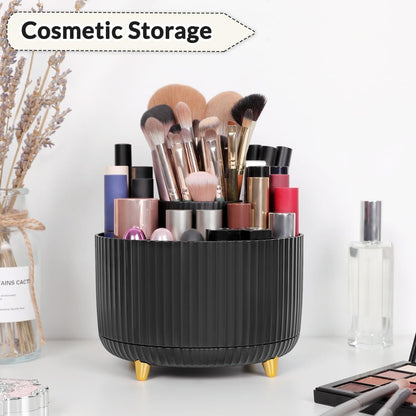 SKYDUE 360 Rotating Plastic Desk Pen Organizer with 5 Slots, Dual-Purpose Art Supply Pencil Cup for Office, School, Home