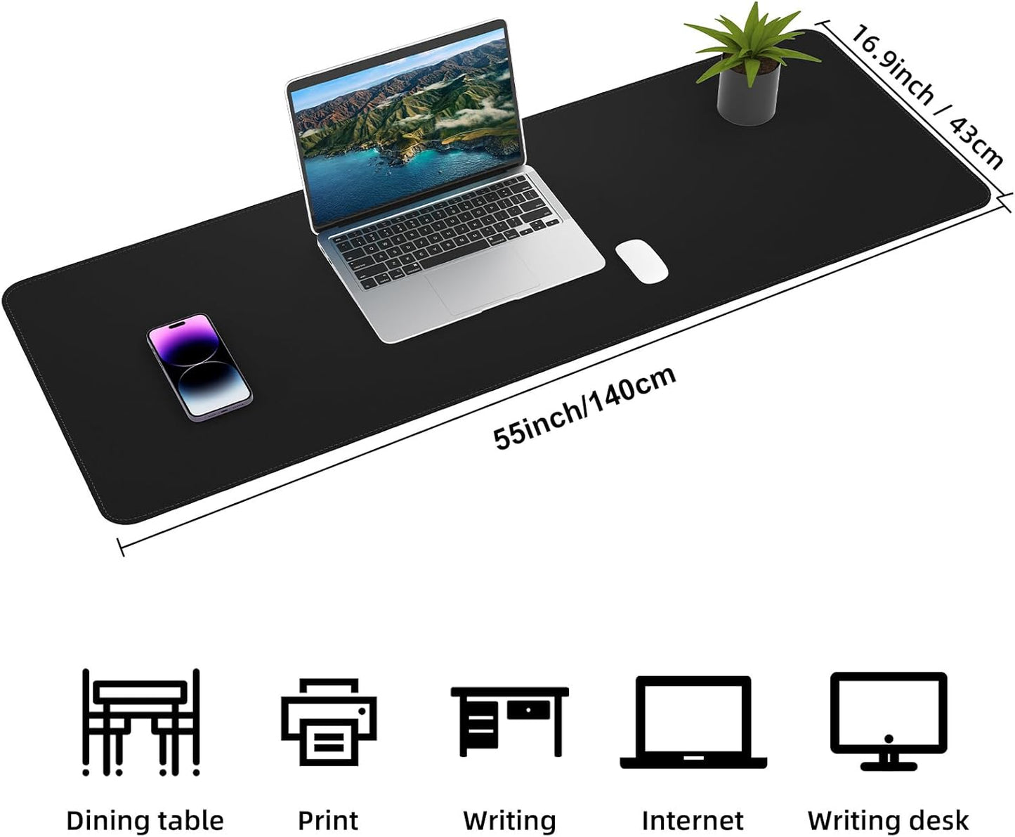 AFIING Large Desk Mat 47" x 17", Dual-Sided Natural Cork & PU Leather Desk Pad, Non-Slip Waterproof Mouse Pad for Office, Home & Gaming, Black