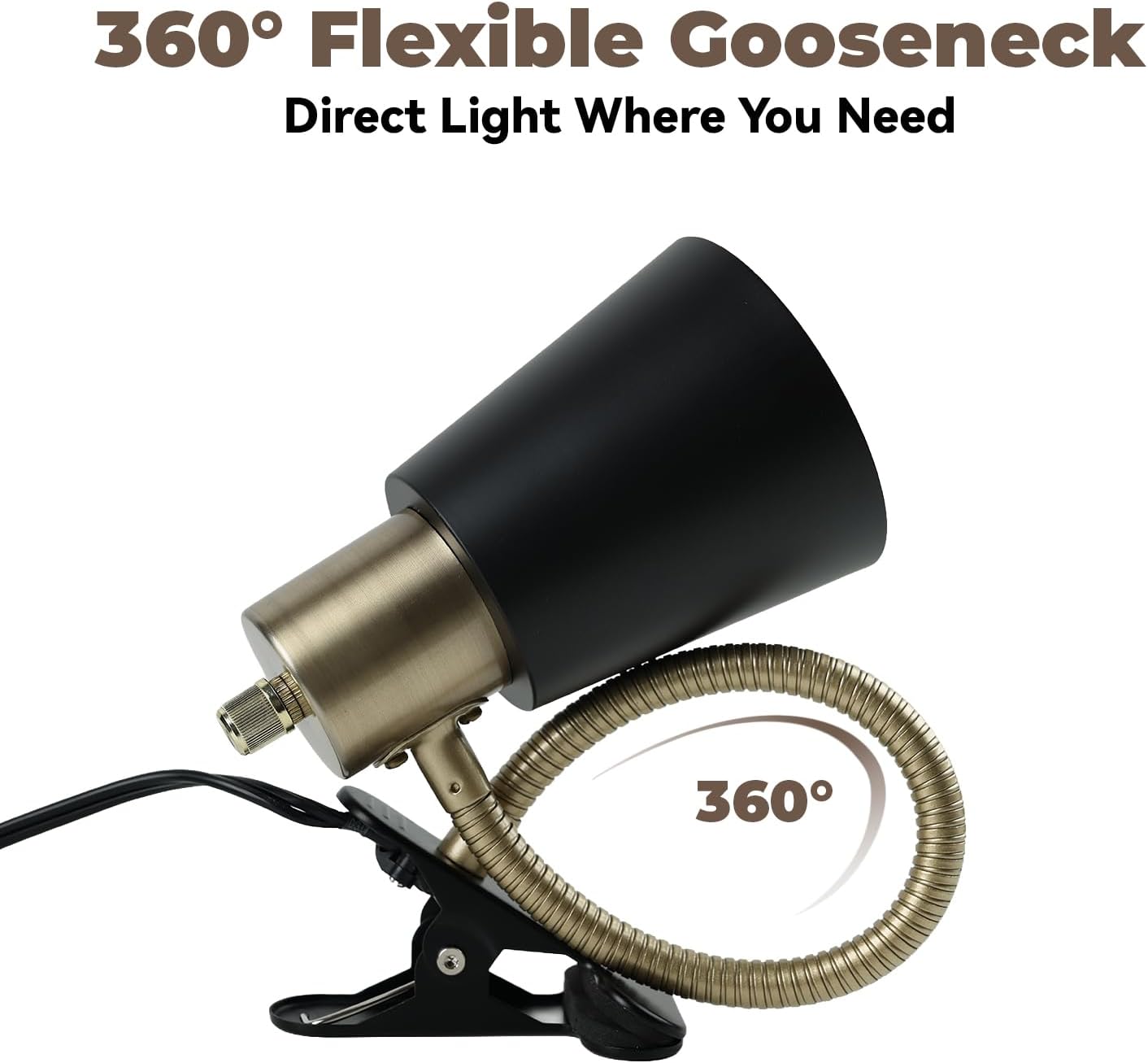 Desk lamp Eye-Caring Table Lamps, 360°Rotation Gooseneck Clip on Lamp Reading Light Portable Reading Book Light Clamp Study Desk Lamps for Bedroom and Office Home Lighting (Black)
