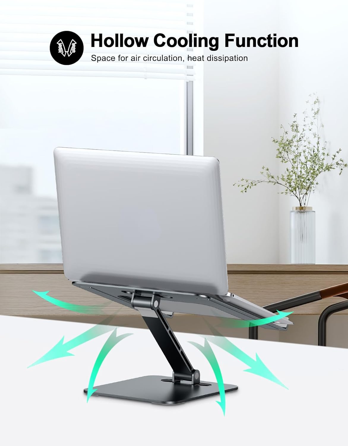 RIWUCT Foldable Aluminum Alloy Laptop Stand for Desk, Height Adjustable Ergonomic Computer Stand for Laptop, Portable Laptop Riser Holder Notebook Mount Compatible with MacBook Pro Air/HP/Dell 10-16"