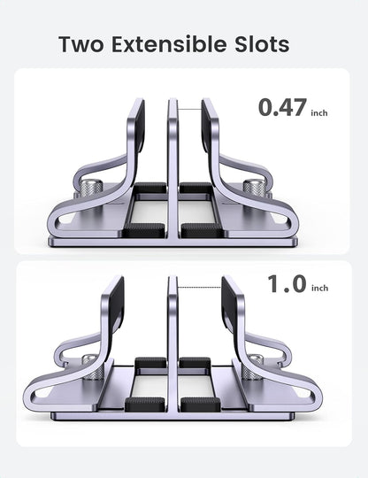 UGREEN 2-Slot Vertical Laptop Stand Holder Desk Compatible with MacBook Pro Air Laptop Stand Desktop Adjustable, Lenovo Ideapad, Surface Book, HP Notebook, Dell Chromebook Up to 17.3 Inch, Space Gray